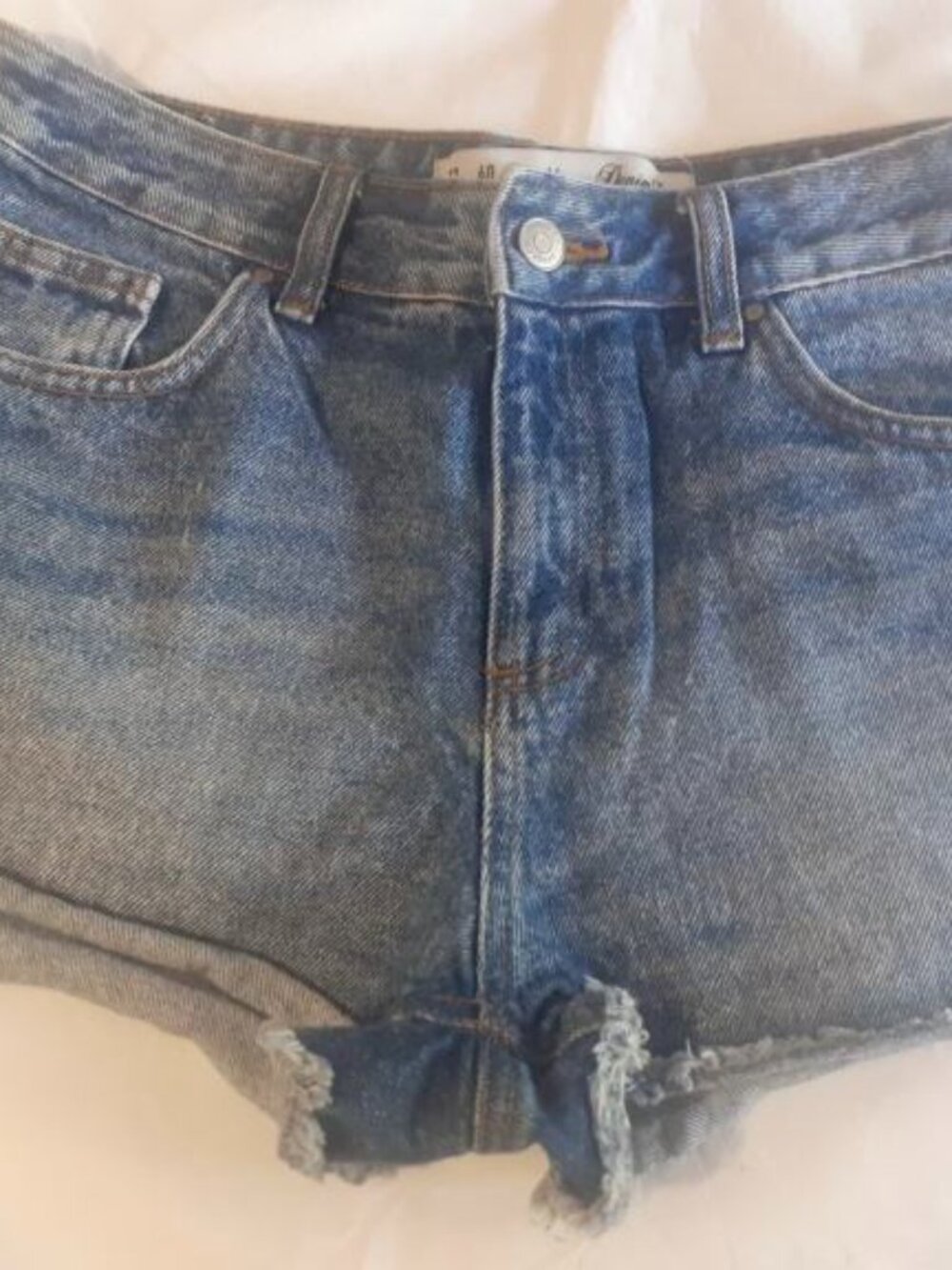 High Waisted Denim Shorts Blue Frayed Hem Distressed Jean Shorts